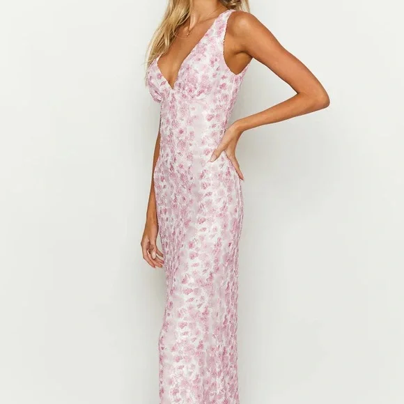 NWT Beginning Boutique Farida Pink Lace Maxi Dress - Picture 7 of 15